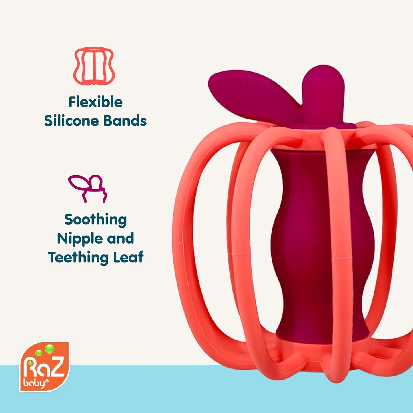 Silicone Teether & Rattle Toy – BPA-Free, Easy-Grip Teething Relief with Soothing Sounds (3M+)