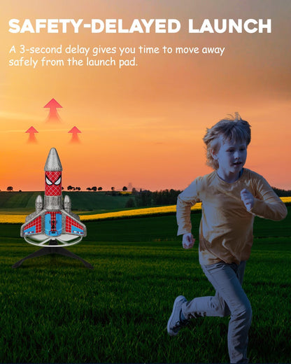Electric Rocket Launcher for Kids – Auto Launch, 200ft Flight & Parachute (Ages 6–13, Spider Design)