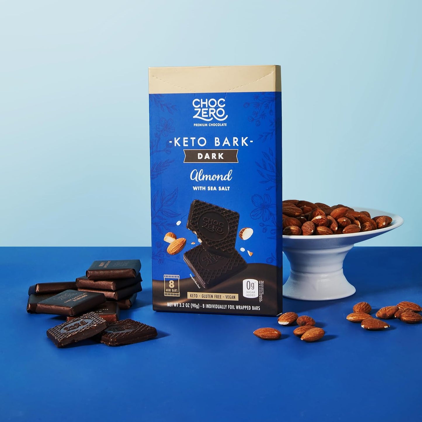 Sugar-Free Dark Chocolate Almond Keto Bark with Sea Salt – Vegan, Low Carb, High Fiber, No Sugar Alcohols, 3.2 oz Bars (4 Pack)