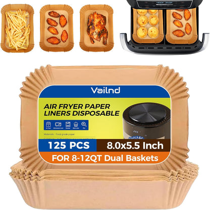 125 Pcs Disposable Air Fryer Paper Liners - Non-Stick, Bleach-Free Parchment for Microwave Use
