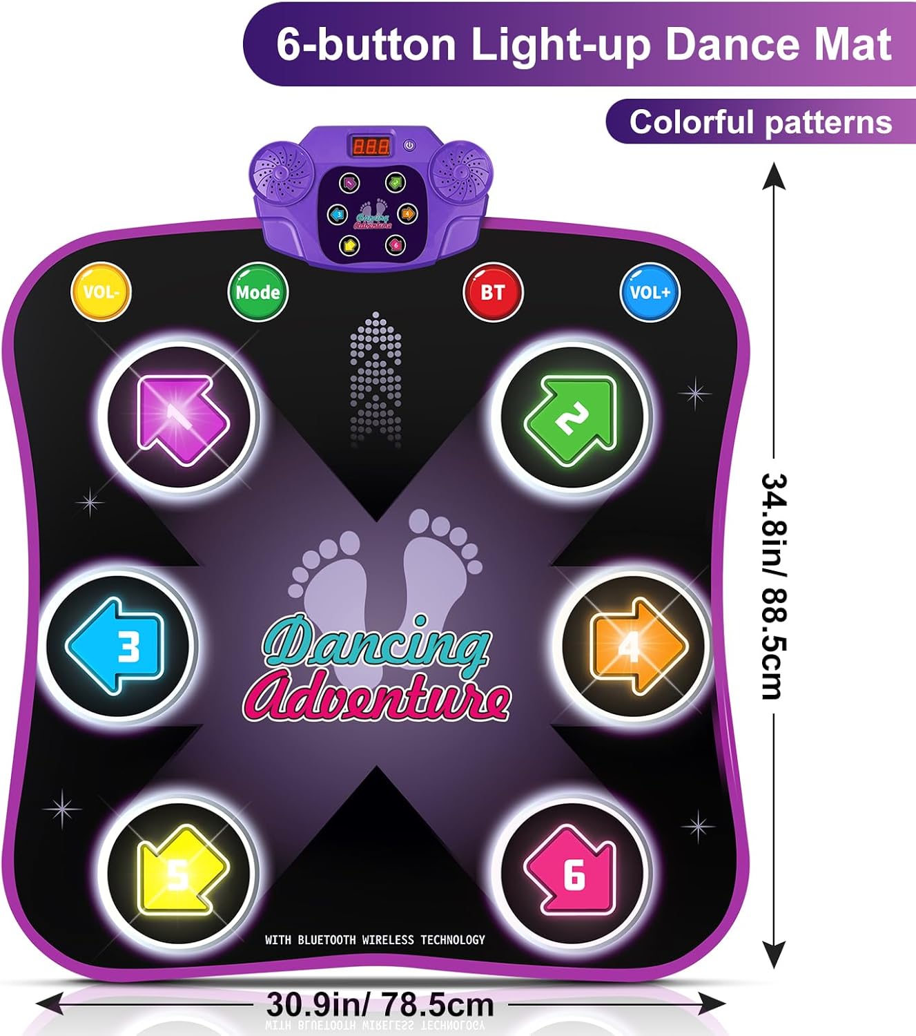 Kids Dance Mat – Light-Up Electronic Dance Pad with Bluetooth & 5 Game Modes (Ages 3–12)