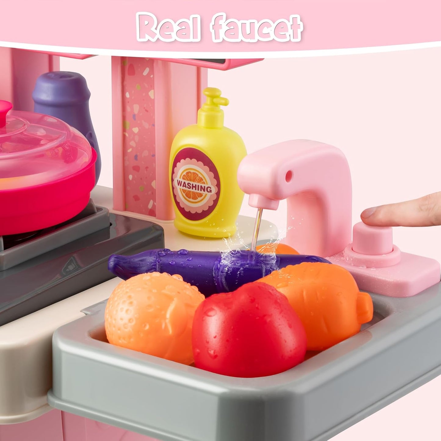 Kids Kitchen Playset (Pink) – 53-Piece Stove, Sink & Oven with Realistic Lights & Sounds (Ages 1–3)