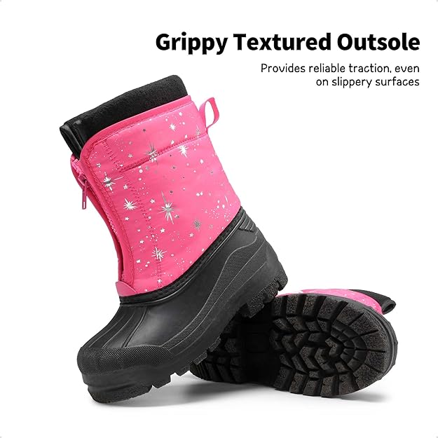 Kids’ Waterproof Winter Snow Boots – Fuchsia/Multi (Size for 13-Year-Old)