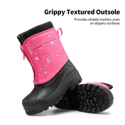 Kids’ Waterproof Winter Snow Boots – Fuchsia/Multi (Size for 13-Year-Old)