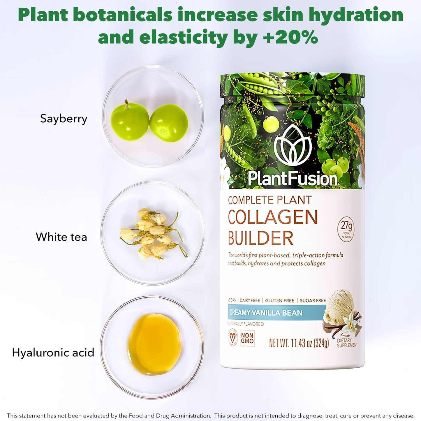 PlantFusion Vegan Collagen Powder - Unflavored, Plant-Based Protein for Hair, Skin & Joints