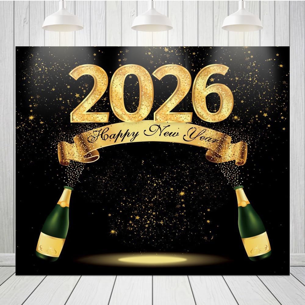 2026 New Year Backdrop – 10x8 FT Fabric Champagne Party Photography Background