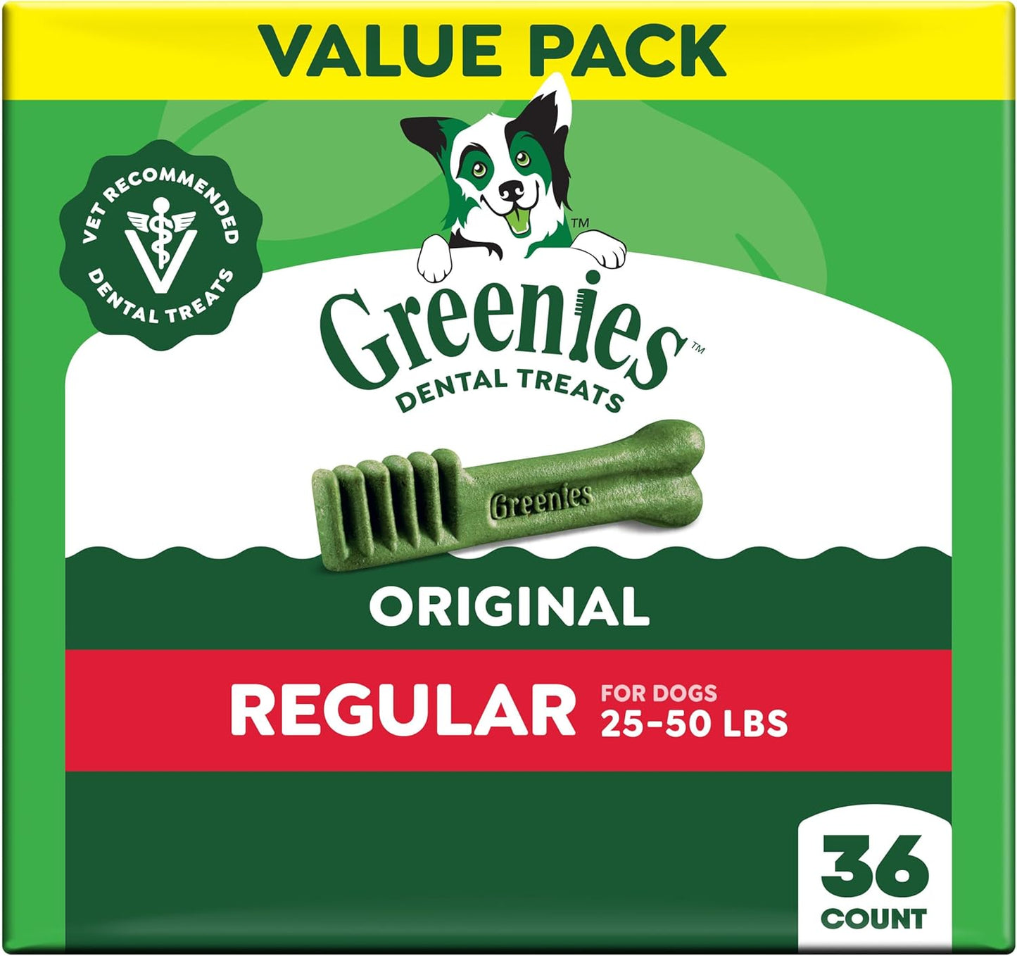Veterinarian-Recommended Natural Dental Dog Treats – Original Flavor, Regular Size Dental Chews, 36 Count (36 oz)