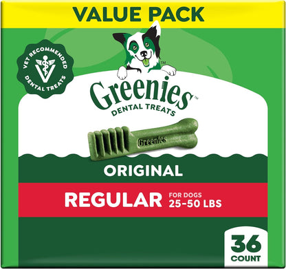 Veterinarian-Recommended Natural Dental Dog Treats – Original Flavor, Regular Size Dental Chews, 36 Count (36 oz)