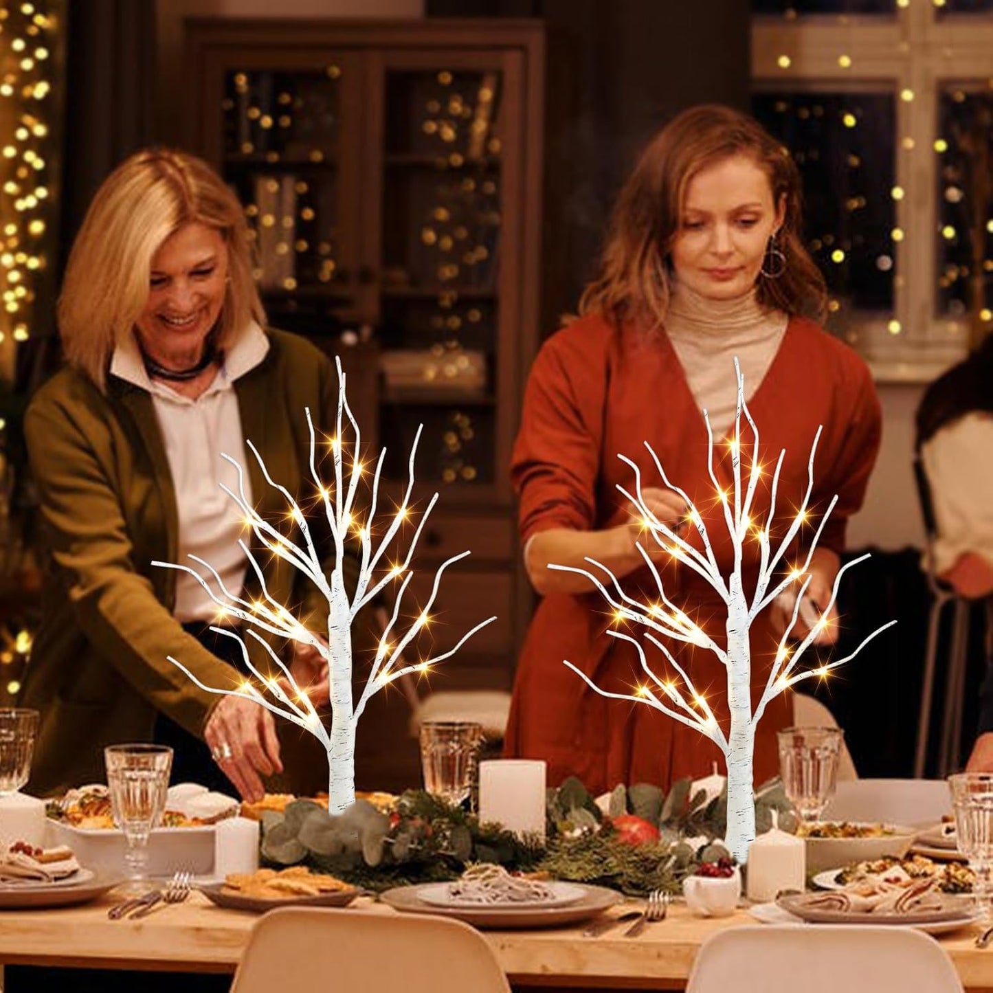 2-Pack 2FT LED Birch Trees with Timer for Indoor Christmas Decor