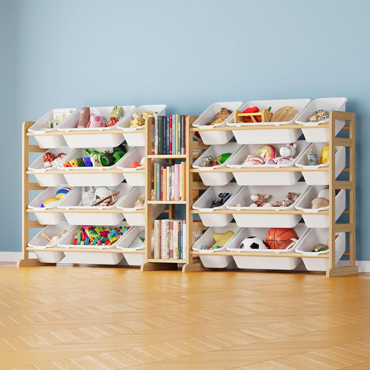 Large Toy Storage Organizer – 24 Bins & 3 Shelves Kids Toy Shelf Bookcase for Bedroom or Playroom – White