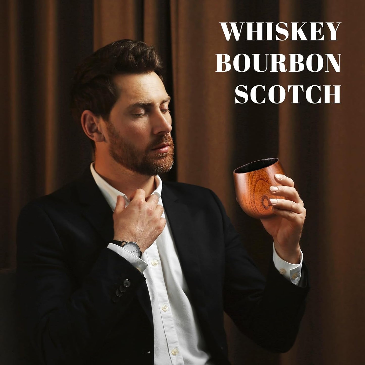 Set of 2 Enlarged Charred Wooden Whiskey Glasses - Ideal Bourbon Gifts for Men for Any Occasion