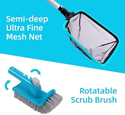 Deluxe Pool Cleaning Kit: 2 Brush Heads & 2 Skimmer Nets Included (No Pole)