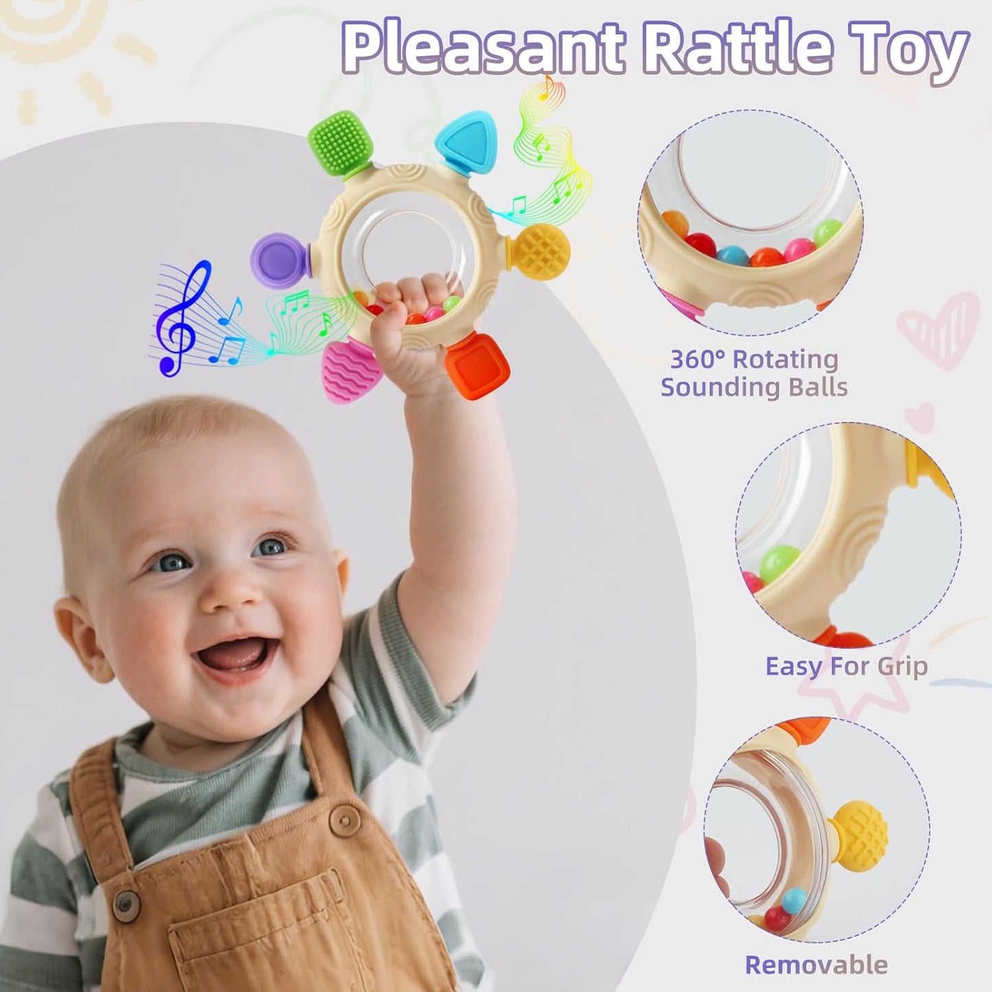 Baby Silicone Teething Rings & Rattle – BPA-Free Sensory Teether for Soothing Gums (0–24 Months)