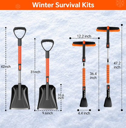 7-in-1 Extendable Snow Brush & Shovel Kit – 47.2" Ice Scraper with 360° Pivoting Head, Foam Grip & Glove for Cars
