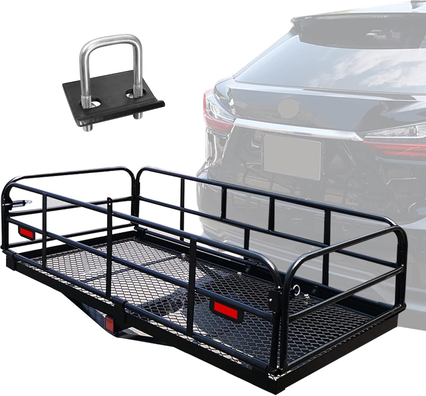 Heavy-Duty Hitch Cargo Carrier – 500 lb Capacity, 60" x 24" Folding Rear Luggage Basket for 2" Receivers
