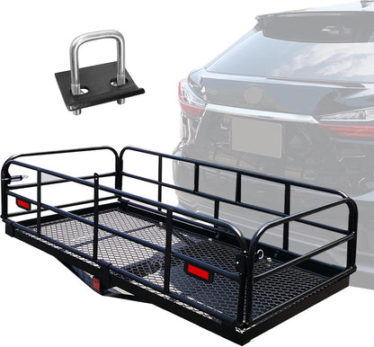 Heavy-Duty Hitch Cargo Carrier – 500 lb Capacity, 60" x 24" Folding Rear Luggage Basket for 2" Receivers