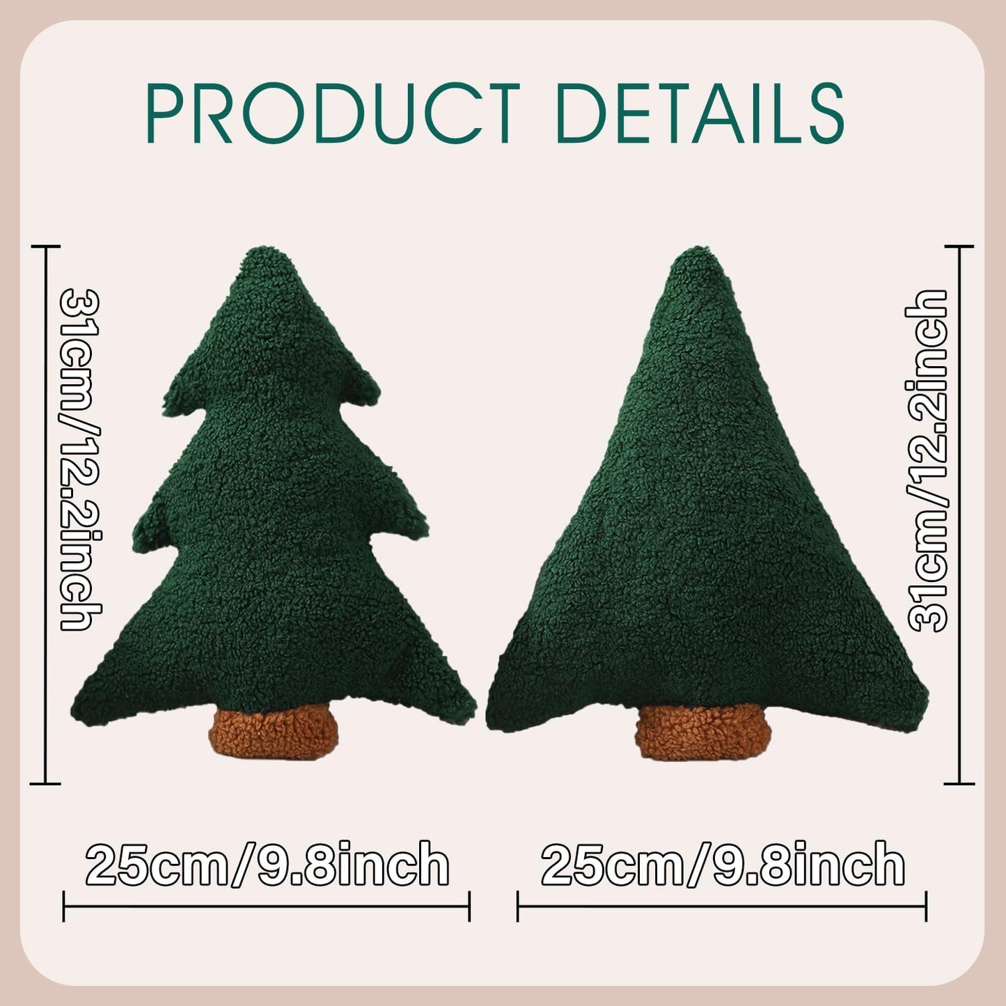 Set of 2 Christmas Tree Plush Pillows - 12.2 Inch