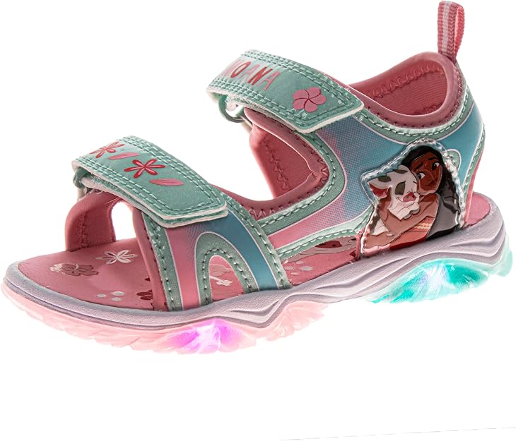 Moana LED Light-Up Sandals – Outdoor Slip-On Strap Sandals for Toddler Girls – Size 5-12 Little Kid