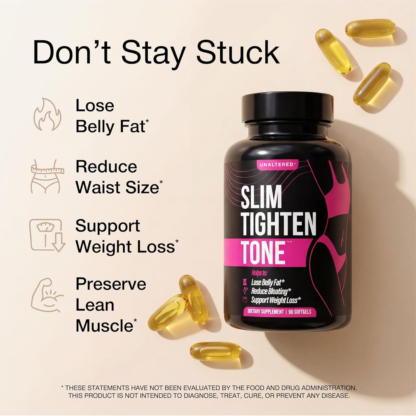 Belly Fat Burner for Women - Slim Waist, Lose Stomach Fat, Reduce Bloating - Natural Weight Loss Pills, Appetite Suppressant, & Metabolism Booster - 90 Capsules