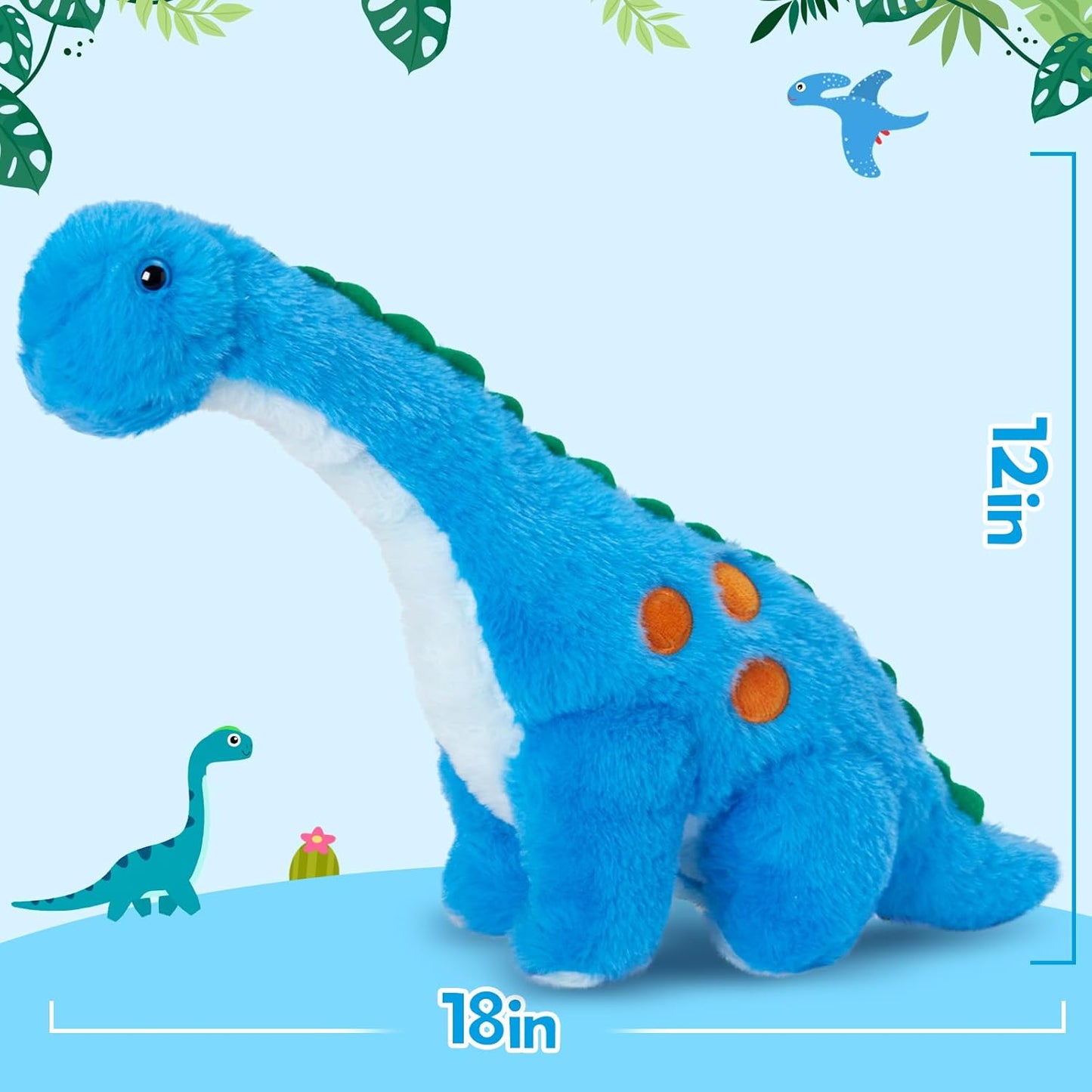 14" Glow-in-the-Dark Blue Dinosaur Plush Toy – LED Diplodocus Night Light for Kids