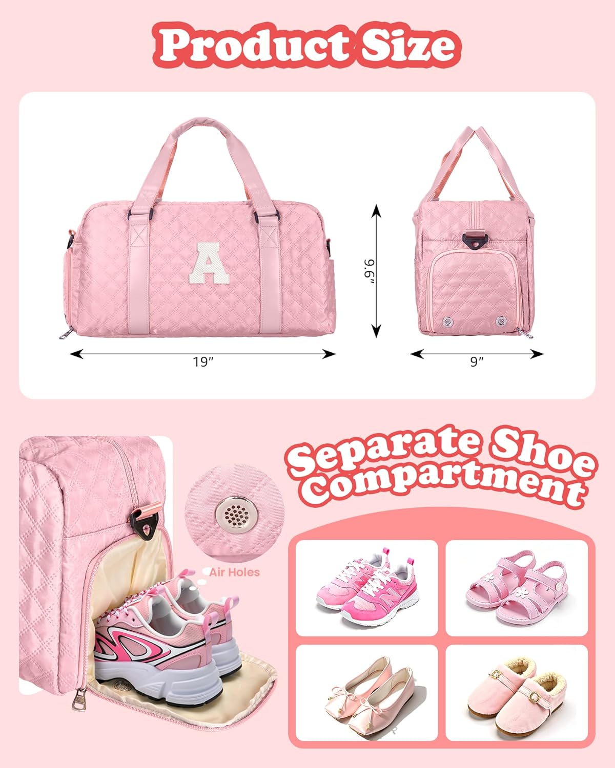 Personalized Duffle Bag – Carry-On Travel & Gym Bag (Baby Pink, Letter L)