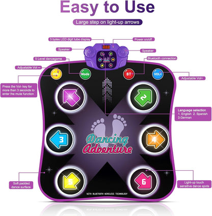 Kids Dance Mat – Light-Up Electronic Dance Pad with Bluetooth & 5 Game Modes (Ages 3–12)