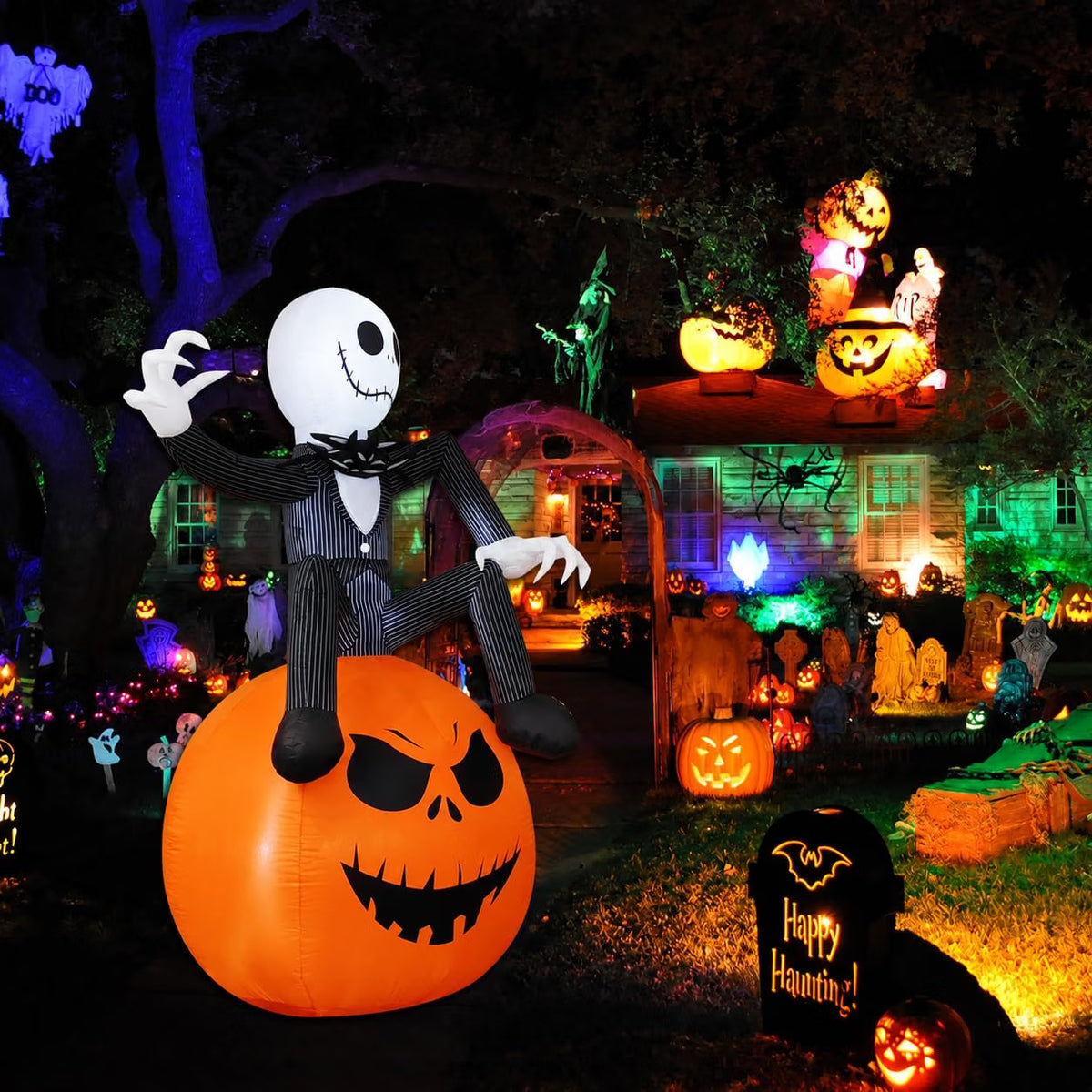 6 Ft Halloween Inflatable Pumpkin – LED Light-Up Outdoor Blow-Up Yard Decoration for Lawn & Garden