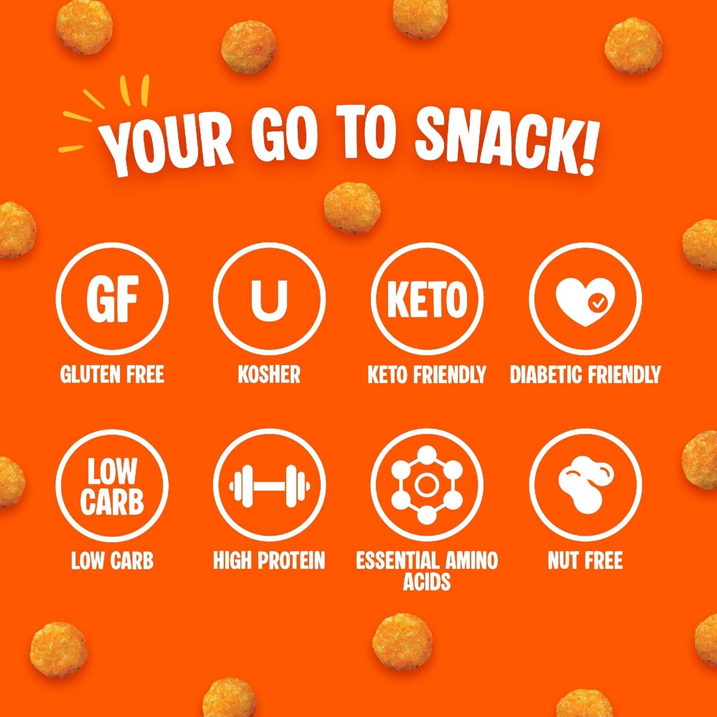 Nacho Cheese Protein Puffs – Keto Friendly, Low Carb Crunchy Snack – 21g Protein, 2g Net Carbs (300g)