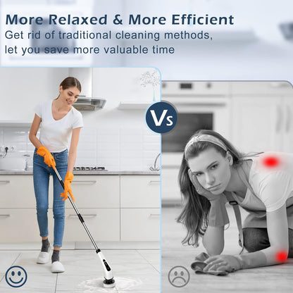 Cordless Electric Spin Scrubber with 8 Brush Heads – 90 Min Runtime, 3 Sizes, 2 Speeds