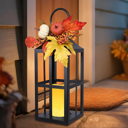 2-Pack 17.7" Fall Lanterns with LED Candles – Thanksgiving Décor with Timer for Table, Porch & Home
