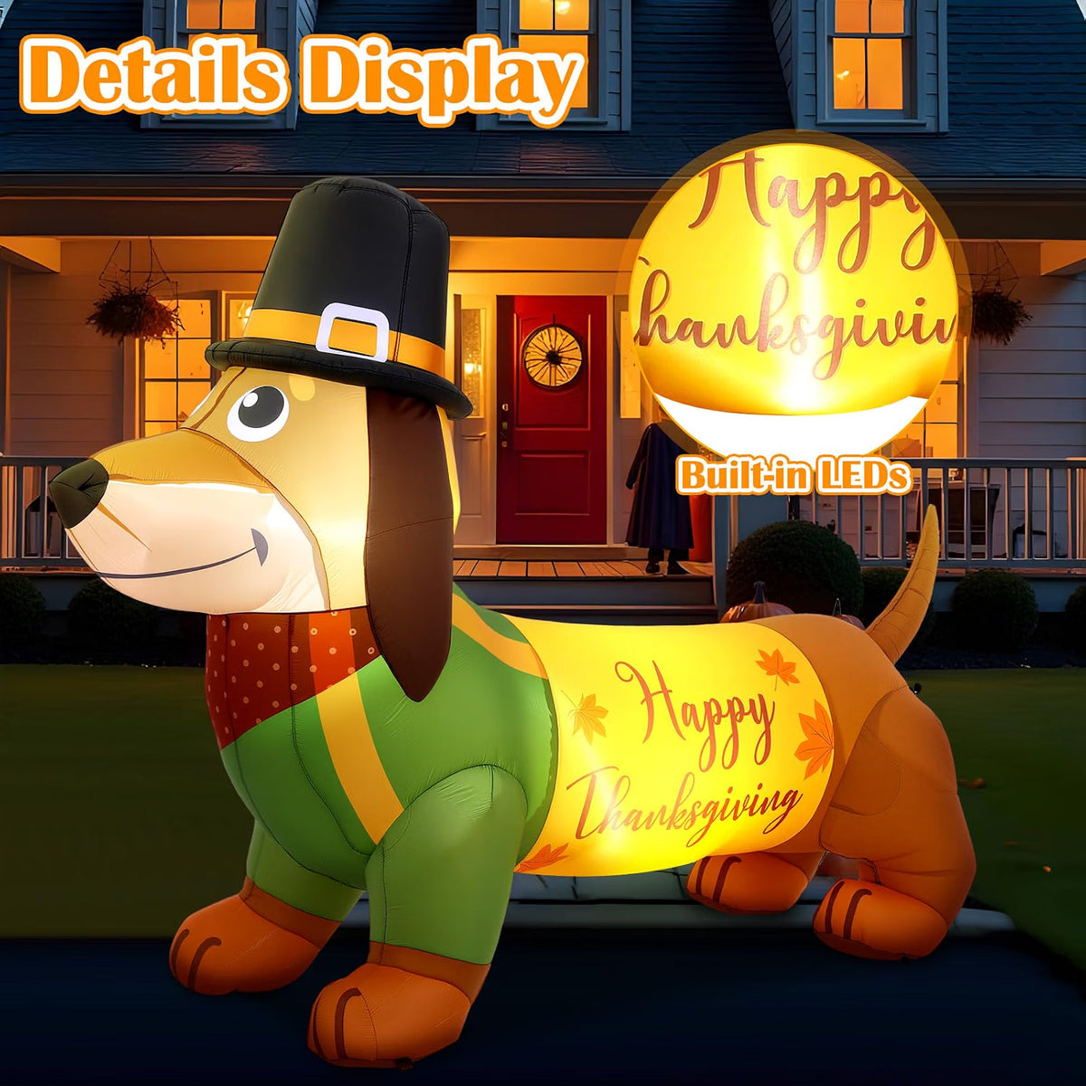 5.3 FT Thanksgiving Inflatable Dachshund – LED Light-Up Fall Dog Blow-Up Decoration for Outdoor Yard, Lawn & Garden