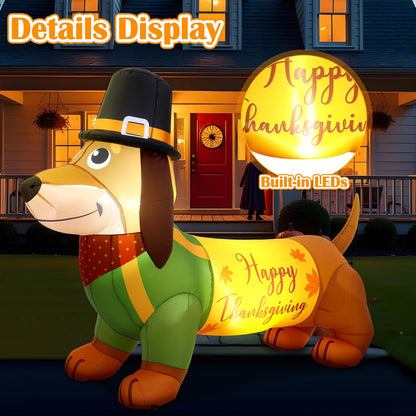 5.3 FT Thanksgiving Inflatable Dachshund – LED Light-Up Fall Dog Blow-Up Decoration for Outdoor Yard, Lawn & Garden