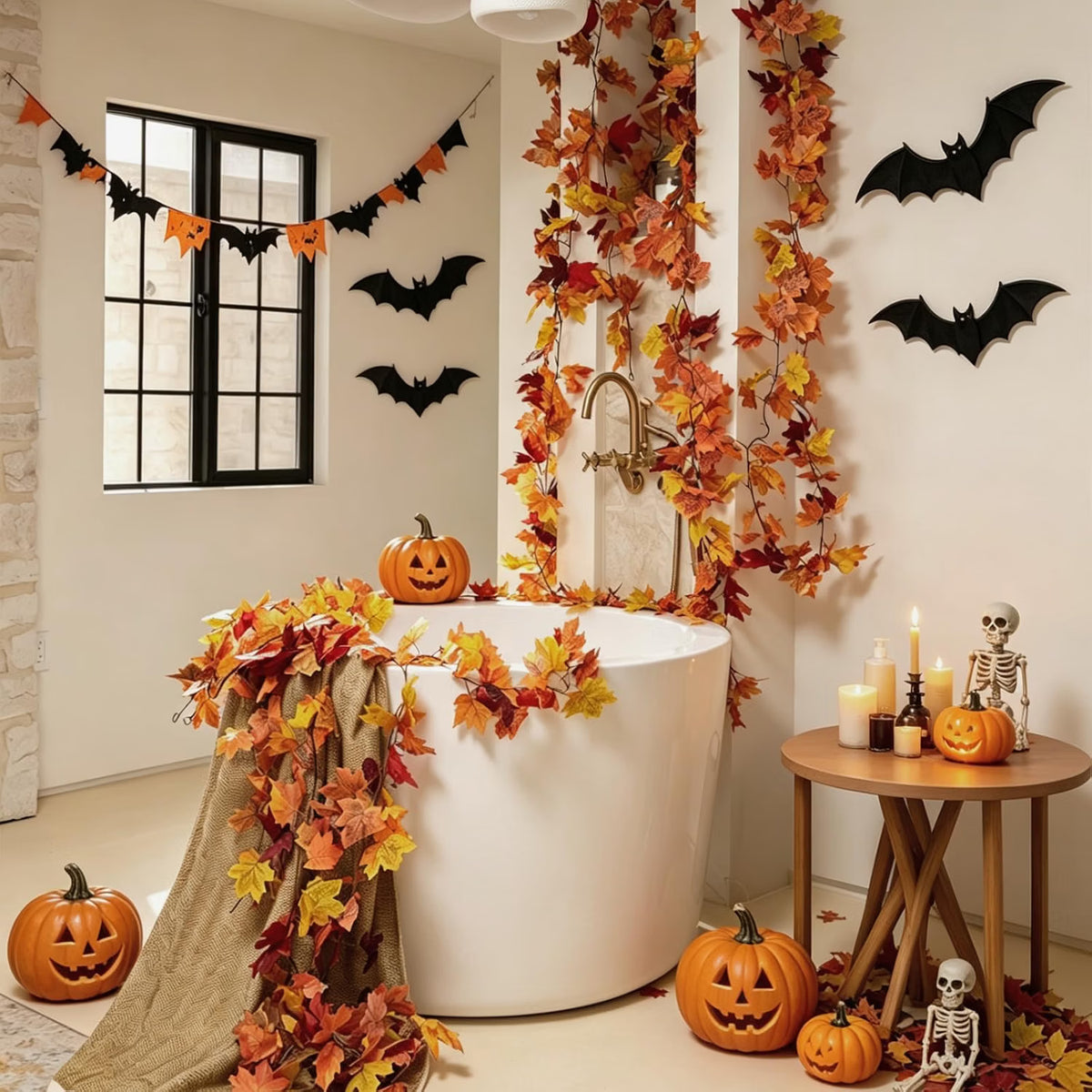 8-Pack Fall Leaf Garland – Artificial Maple Leaf Hanging Vines for Thanksgiving, Fireplace, Wedding & Autumn Home Décor