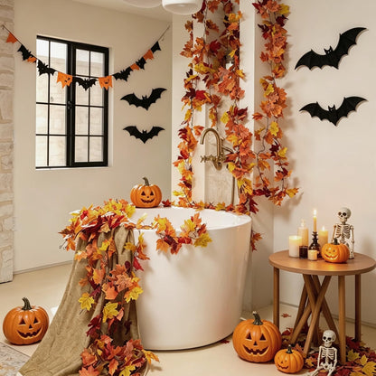 8-Pack Fall Leaf Garland – Artificial Maple Leaf Hanging Vines for Thanksgiving, Fireplace, Wedding & Autumn Home Décor