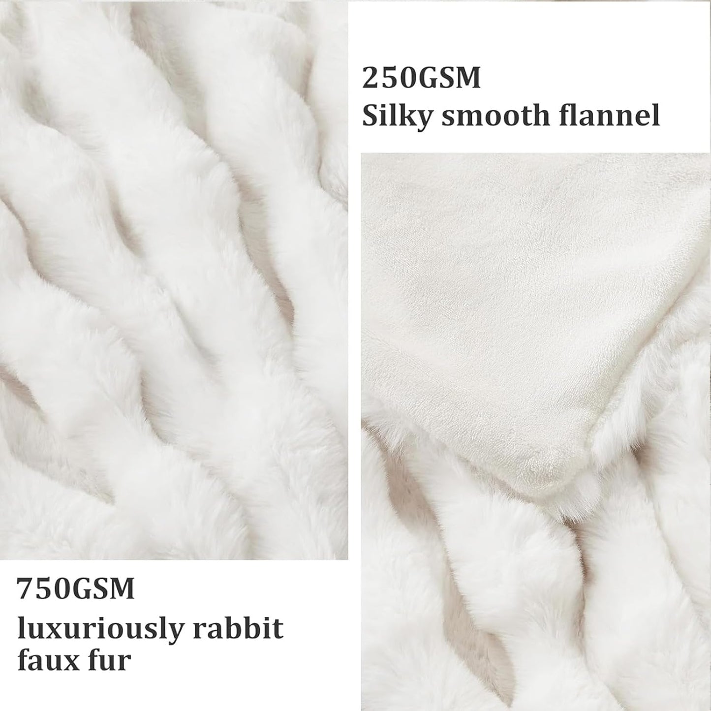 Faux Fur Throw Blanket – 1000 GSM Plush Bubble Sherpa (Ivory White, 50x60)
