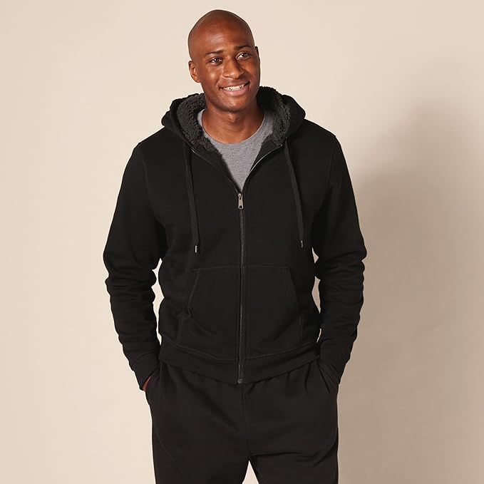 Men’s Sherpa-Lined Full-Zip Hoodie – Warm Fleece Sweatshirt (Black)