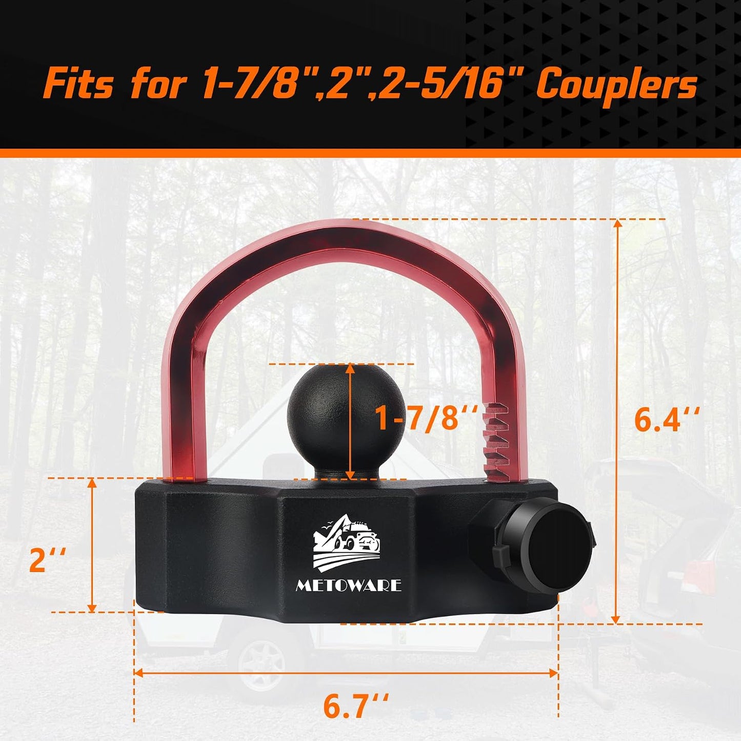 Heavy-Duty Universal Trailer Coupler Lock – Adjustable Hitch Lock for 1-7/8", 2" & 2-5/16" Couplers with 2 Keys, Red