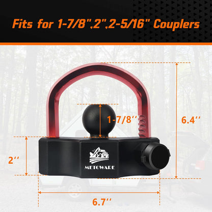 Heavy-Duty Universal Trailer Coupler Lock – Adjustable Hitch Lock for 1-7/8", 2" & 2-5/16" Couplers with 2 Keys, Red