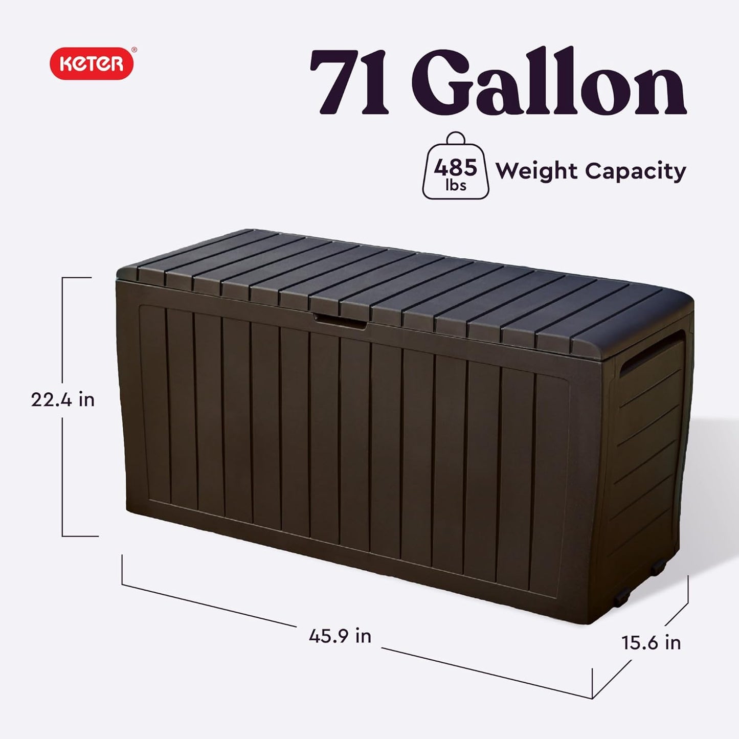 71-Gallon Resin Outdoor Storage Box for Patio Furniture