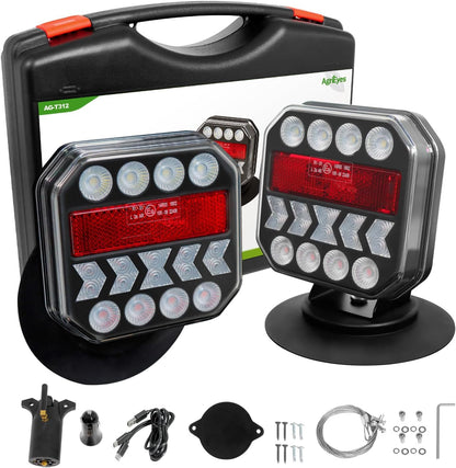 Wireless Magnetic Trailer Light Kit – Rechargeable USB-C Tow Lights with Reverse Lights & Built-In Reflectors for Trucks, RVs, Boats & Trailers