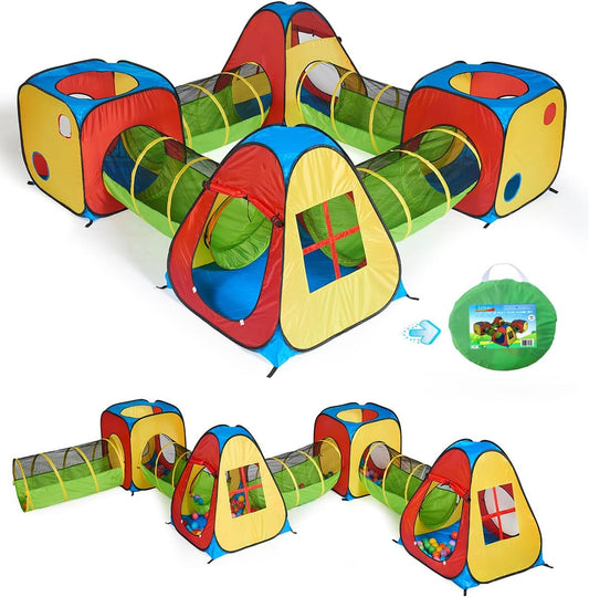 8-in-1 Pop-Up Play Tent Set with 4 Tunnels for Indoor/Outdoor Use