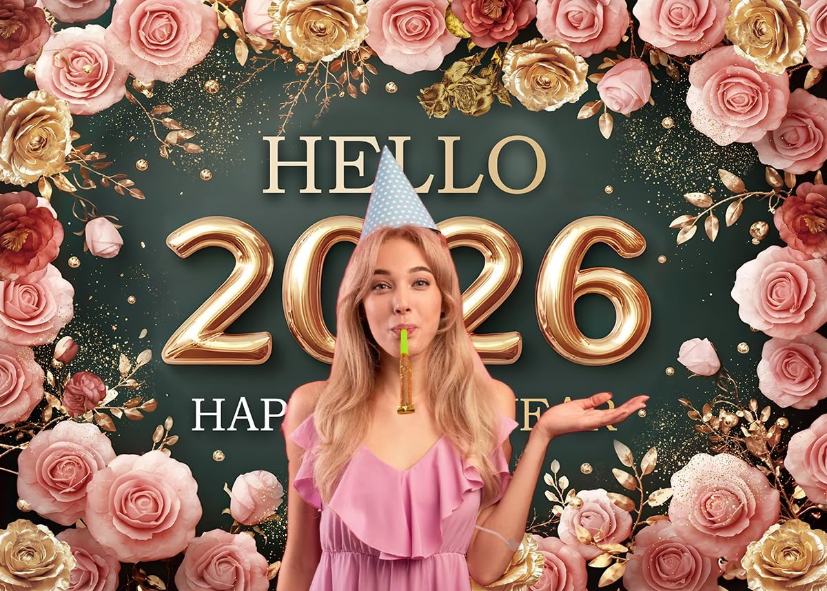 Hello 2026 New Year Backdrop – 8x6 FT Photography Background for Party Décor