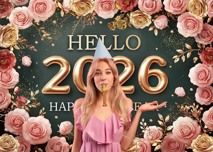 Hello 2026 New Year Backdrop – 8x6 FT Photography Background for Party Décor