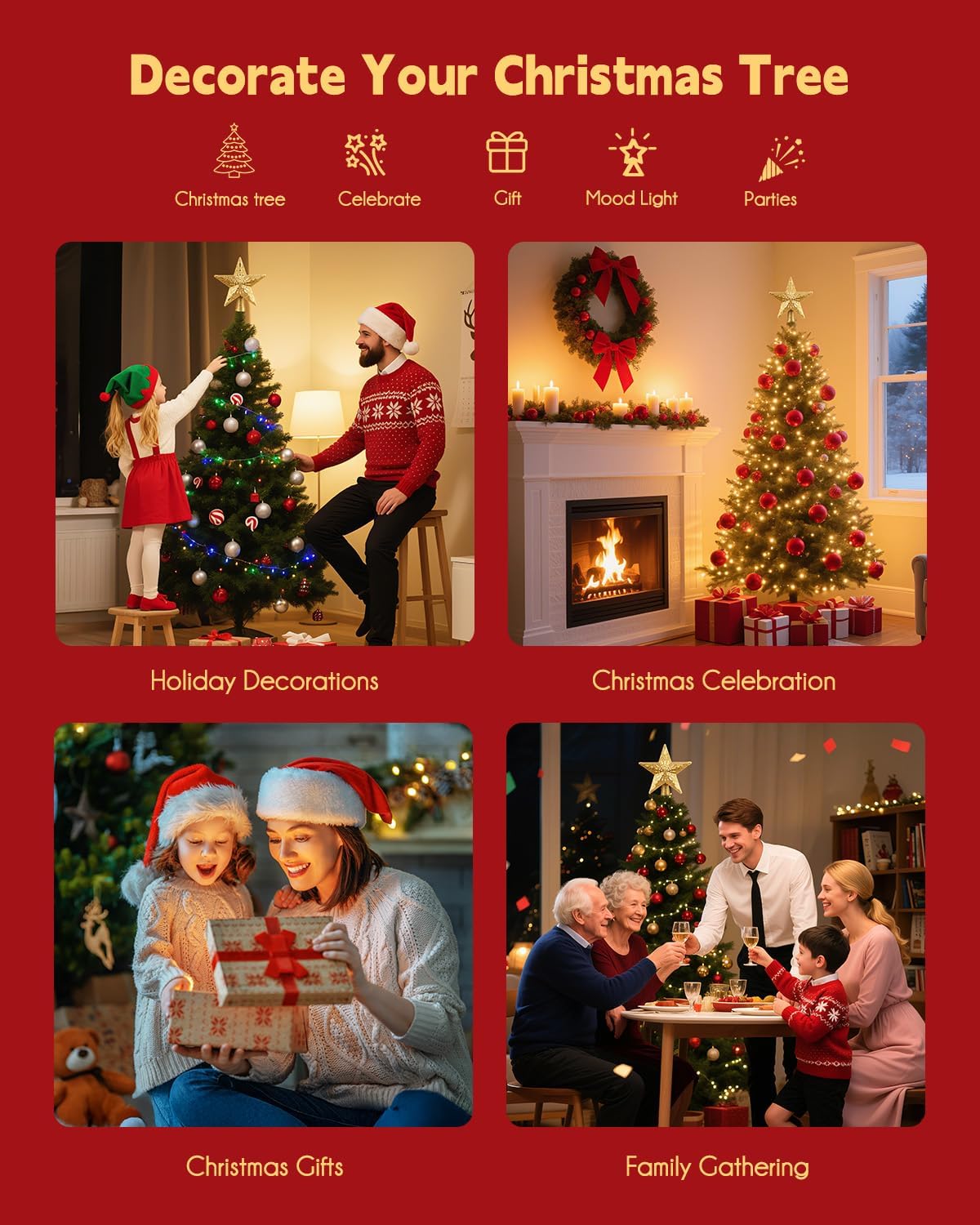 Christmas Star Tree Topper with LED Snowflake Projector