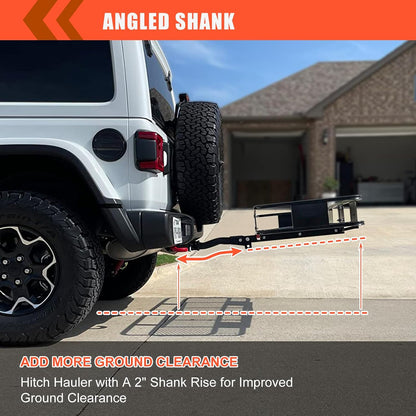Folding Hitch Mount Cargo Carrier – 60" x 20" x 6" Basket with 16 Cu. Ft. Waterproof Bag, Cargo Net, Straps & Hitch Tightener, 500 lb Capacity