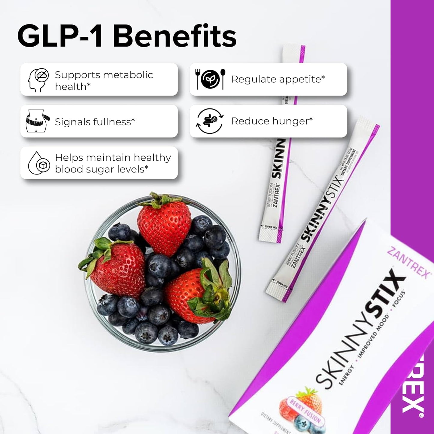Zantrex SkinnyStix Energy Powder – GLP-1 Support, Appetite & Energy Boost (Berry, 30 Stix)