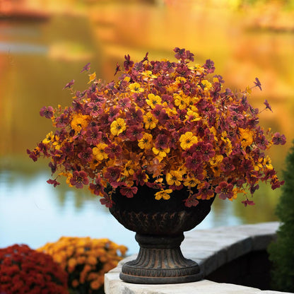 16-Bundle Artificial Fall Mums with Eucalyptus – UV-Resistant Orange Faux Flowers for Outdoor Porch, Planters & Thanksgiving Décor