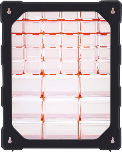 39-Drawer Wall-Mounted Craft Storage Cabinet Organizer in Black and Orange