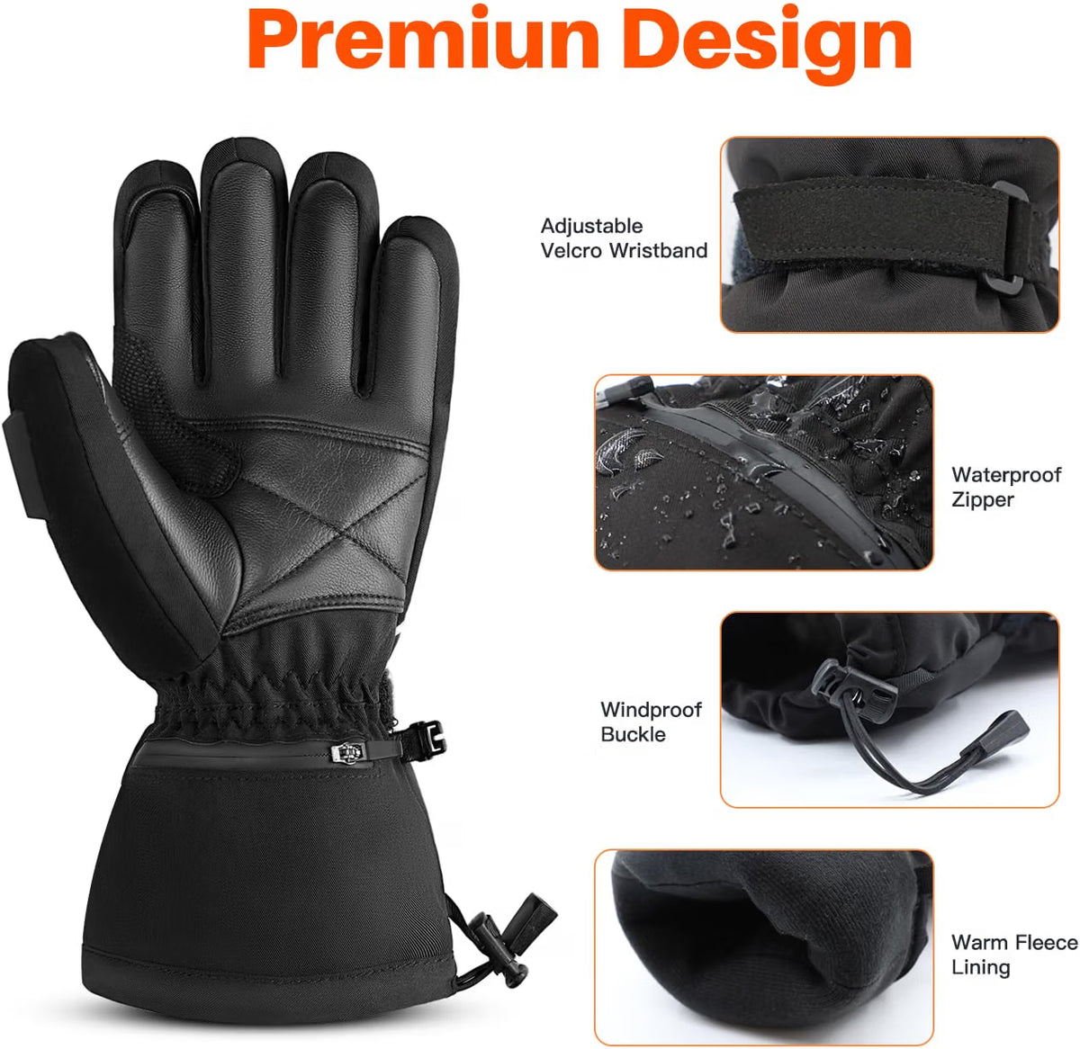 Rechargeable Heated Gloves for Men & Women – Waterproof Windproof Winter Ski Gloves with Touchscreen & 3 Heat Settings, Large
