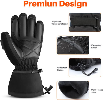 Rechargeable Heated Gloves for Men & Women – Waterproof Windproof Winter Ski Gloves with Touchscreen & 3 Heat Settings, Large